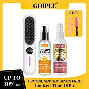 Wireless Hair Straightener Comb Kit Adjustable Heat Rechargeable Portable Comb for Smooth Frizz-Free Hair Styling Cordless Lightweight