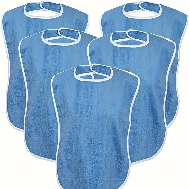 5pcs Premium Waterproof Adult Bibs for Men and Women - Adjustable, Thick Flannel, Machine Washable, Protective Cover for Elderly and Disabled - Soft, Breathable, Comfortable, and Easy to Clean