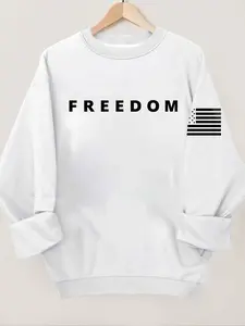 FREEDOM Graphic Sweatshirt with American Flag Design - Casual Patriotic Pullover