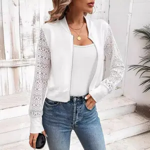 Sweetie Greg 2025 Spring Elegant Women's Lace Patchwork Hollow Texture Fabric Casual Baseball Jacket Womenswear Coats
