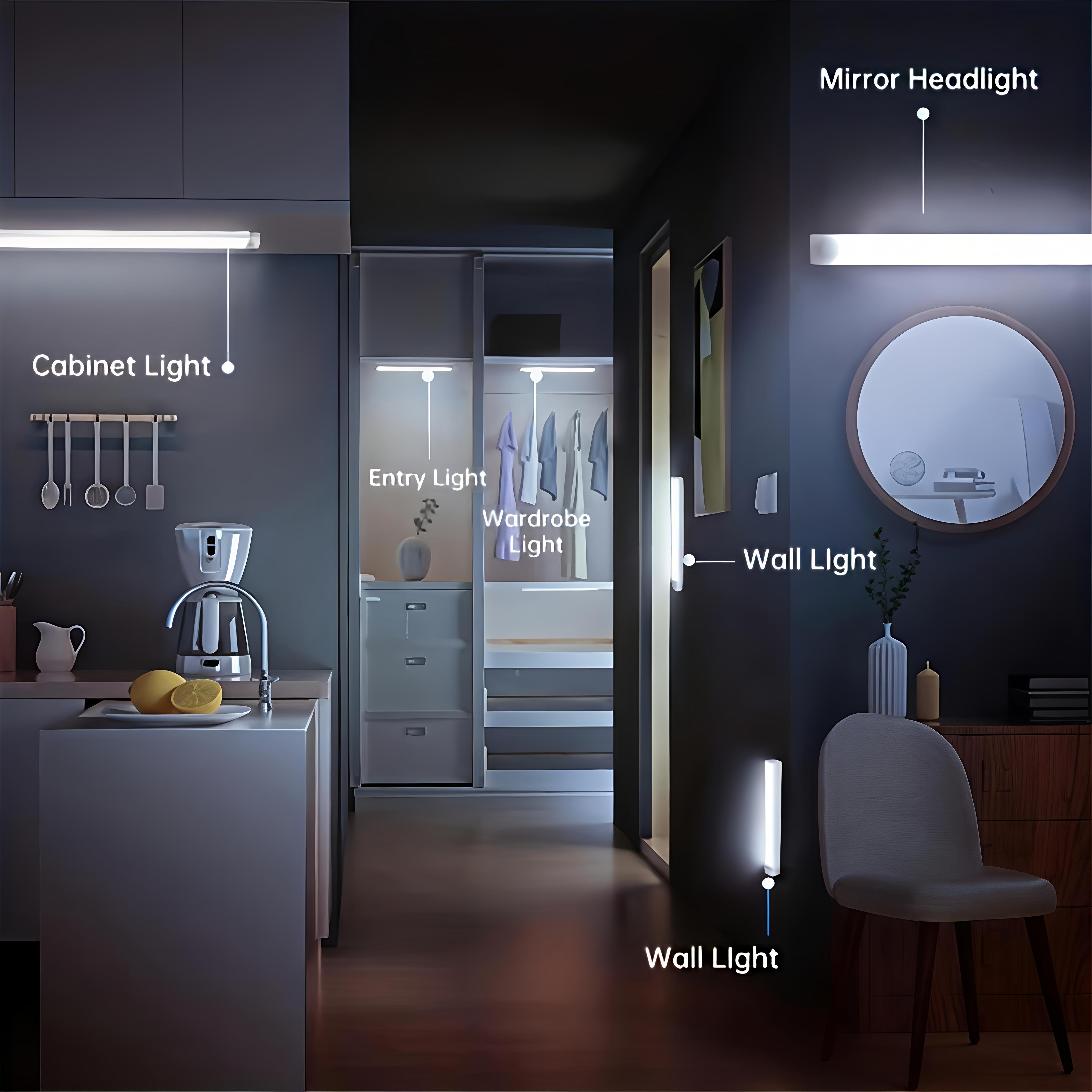 6 Pack Motion Sensor & Light Sensor LED Lights Indoor Magnetic Wireless Closet Lights Battery Powered 3 Modes Under Cabinet Lighting for Stairs Kitchen Bedroom 11.8in Cool White summerwins