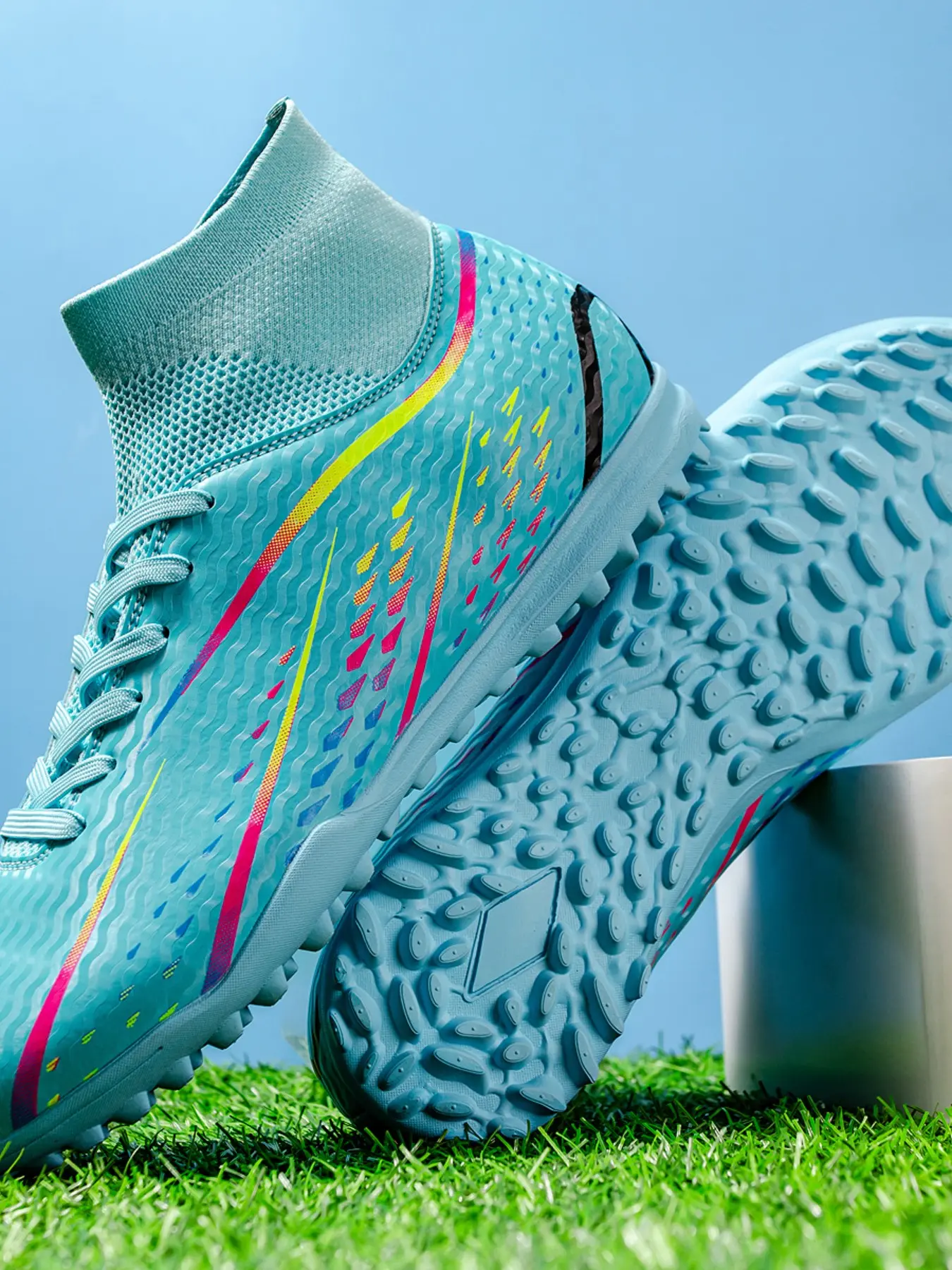 Breathable Soccer Shoes TF Studs, Outdoor Sports Cleats, Durable Anti-Slip, Superior Grip, Ankle Protection, Rubber Sole, All-Season Use