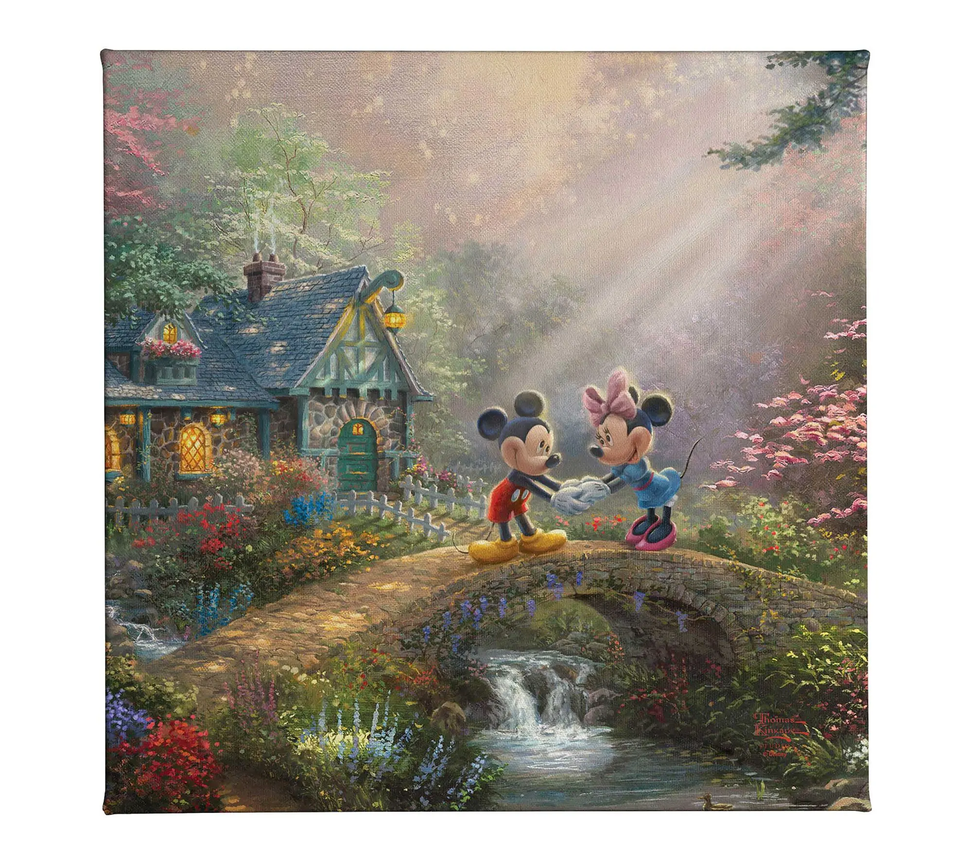 Thomas Kinkade Mickey & Minnie Sweetheart Bridge 4x14GalleryWrap