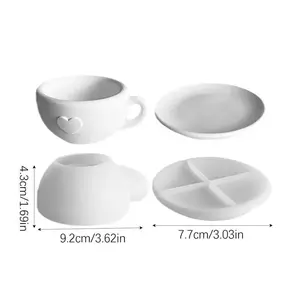 3D Tea Cup Love Silicone Mold With Tray DIY Gypsum Cement Coffee Cup Decoration Storage Plate Ornament Mold Home Decoration