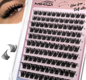 MIKIWI Self Adhesive Lash Clusters, No Glue Needed Wispy D-Curl Lash Clusters 10-16mm Pre Glued Eyelashes Clusters No Residue Self Adhesive Eyelashes
