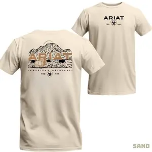 Ariat American Original T-shirt, Western Cowboy Mountain Graphic Tee, Ranch Workwear Shirt Cotton Menswear