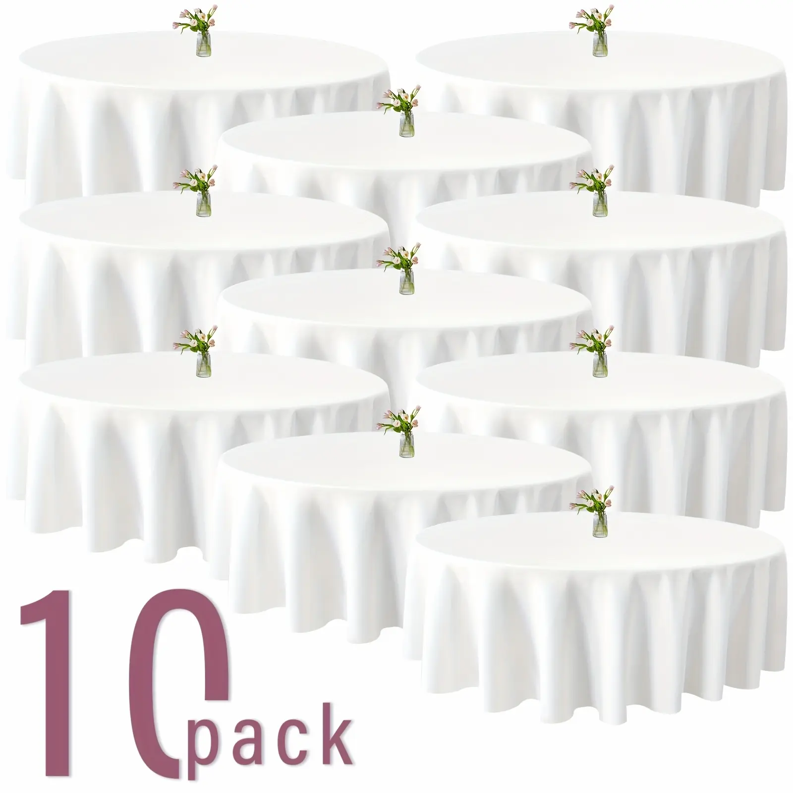 BIGTONG Thick Round Tablecloth, High Quality Polyester Tablecloth, Machine Washable, Wrinkle-Resistant Tablecloth for Wedding Restaurant Banquet Party (White/Ivory/Black, 120 Inch)