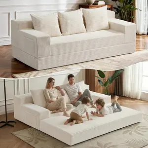 Winzoo 79" Modern Corduroy Folding Sofa Bed, Oversized Convertible Futon with 3 Pillows, Compression Boneless Design for Living Room & Bedroom, Soft Corduroy Fabric, Modern Sofa