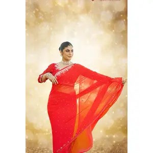 Premium Handwork Pre-Pleated Georgette Saree – 4 Stunning Colors | Sizes 32–44 B