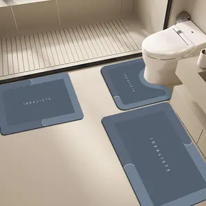 Simple Fashion Absorbent Quick-Dry Bathroom Diatomaceous Earth Mat Set, Non-Slip Toilet Pad, Three-Piece Bath Rug, Water-Resistant, Diatomite Bathroom Mat, Bathroom Rug Sets