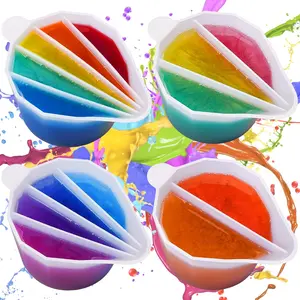 Silicone Split Cups, 4Pcs Thicken&Reusable Resin Mixing Cups with 2-5Channels, Dividers Paint Supplies for Fluid Art Resin Crafts, Acrylic Paint Pouring, Drawing, White