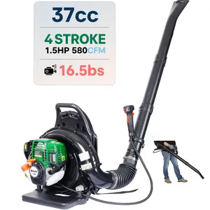 37.7cc 4-Stroke Gas Backpack Leaf Blower 1.5HP 580CFM Ultra-Light 16.5lbs Low-Noise for Yard Garden Driveway Home Commercial Debris Cleanup