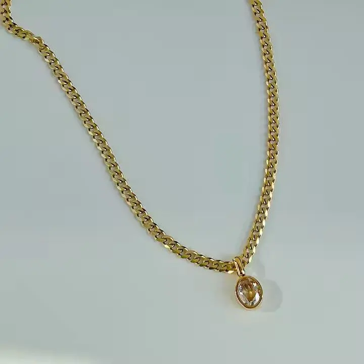 Twinkle Eye Cuban Necklace - Vintage 18k Gold Plated Stainless Steel Star Pendant 15.7" Chain with 2" Extender Elegant Jewelry