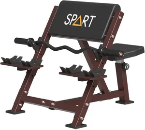 SPART Preacher Curl Bench with EZ Curl Bar & 90LB Weight Plate Set, Height Adjustable, Durable Steel Frame, Barbell & Dumbbell Holders, Comfortable Pad for Arm Curl Training