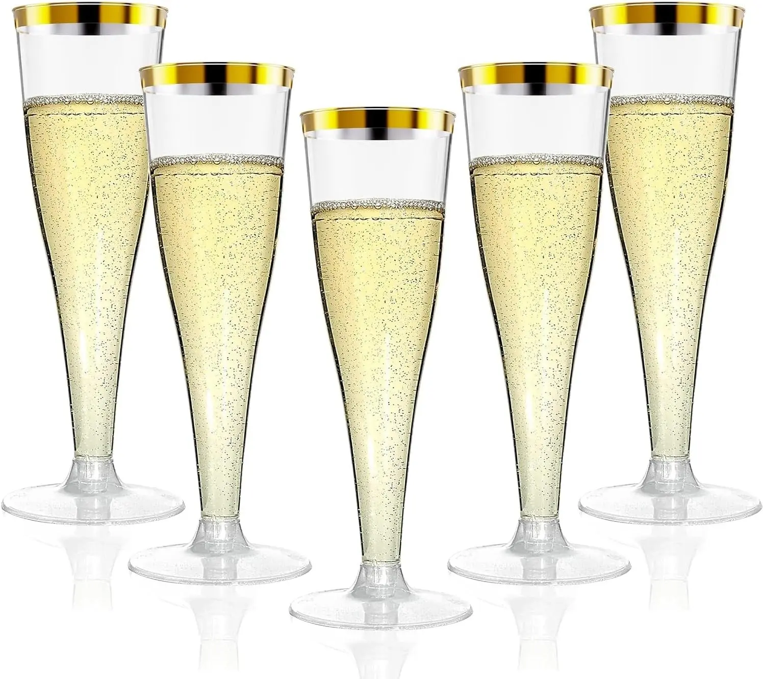 BPA-Free Durable Shatterproof Disposable Plastic Champagne Glass Set - 20-Pack 4.5oz (0-500 ml Compatible) Tulip Shape Gold Rim Flutes & Silver Rim Mimosa Glasses for Indoor Wedding, Party, Office Use