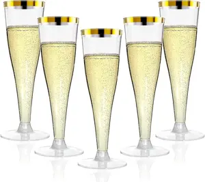 20 Pack Gold Rim Champagne Flutes Plastic Wine Glasses Disposable, Silver Rim Mimosa Glasses Party Supplies for Holiday Engagement Wedding Birthday New Years Eve Xmas