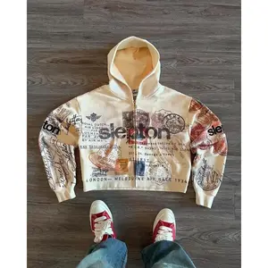 Passport Print Hoodie for Women Fashion Hip Hop Zip Up Hoodies Long Sleeve Harajuku Y2K Clothes Female Sweatshirt Street Jacket
