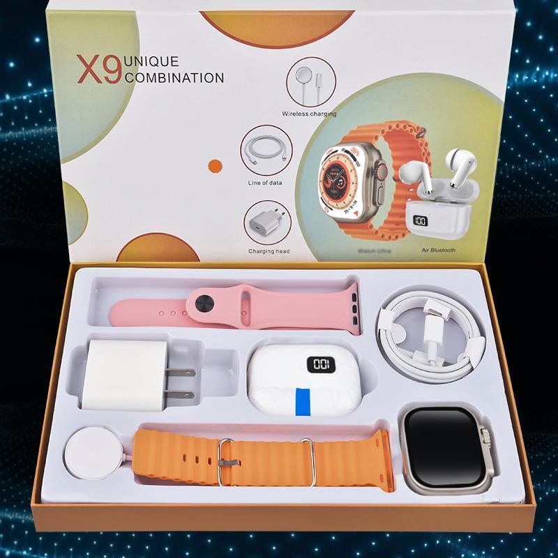 Smart Watch Set: Includes a smart watch, Bluetooth earphones, a 20W fast charger, and a Type-C fast charging data cable.