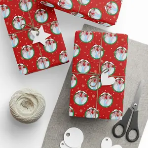 Sam and Colby Festive Pink Christmas Wrapping Papers with Santa Hats 90 gsm Fine Art Paper for Holiday Gifts 30"x36" 30"x72" 30"x180"