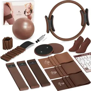 Pilates Kit,  Pilates Workout Kit for Women, Pilates Equipment with 14.5" Pilates Ring and Ball, Resistance Bands, Ankle Weights, Sliders & Grip Socks Accessories for Starter  Workouts