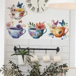Creative Watercolor Exquisite Tea Cup Wall Sticker For Kitchen Restaurant Decoration Mural Room Background Home Decor Wallpaper