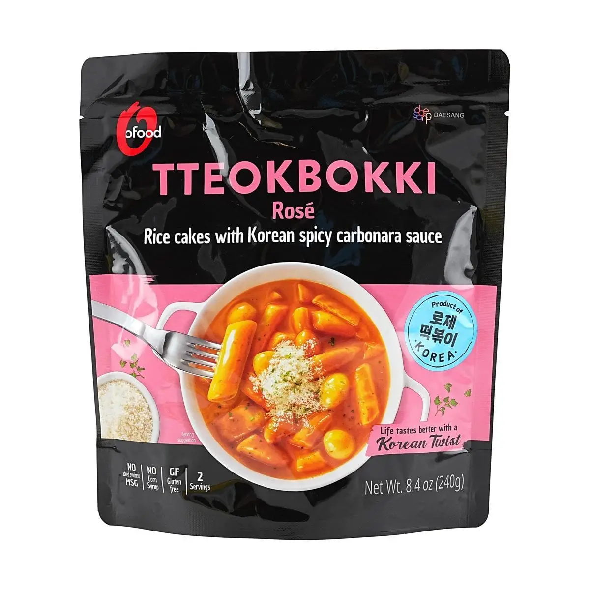 O'Food Korean Tteokbokki Creamy Tomato Spicy Rice Cakes - 2 Servings (240g) - Ready to Eat with Sauce - Authentic Korean Snack
