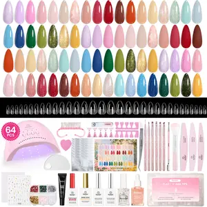 Beetles 64Pcs Gel Nail Kit with U V Light and Nail Tips -25 Color 8ML HEMA-FREE Gel Polish Set Sunday Garden Pink Nude Blue Green Brown Nails Kit with Everything Salon Manicure Tool Gifts for Girls Women