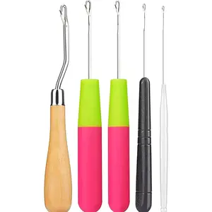 5Pcs/Sets Bent Latch Hook Crochet Hooks Hair Braiding Tools Dreadlocks Different Sizes Crocheting Weaving Needles for Hair Braiding, Rug Making and Art Crafts