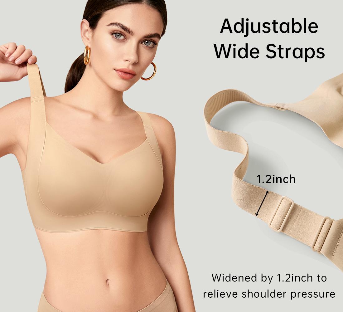 REALWILL Women Wireless Push Up Jelly Bra Supportive Seamless Bras for Women Double-Layer Lifting Straps Full Coverage Comfortable No Underwire T-Shirt Padded Bras Vneck Everyday Bras Springtok Valentine's Day