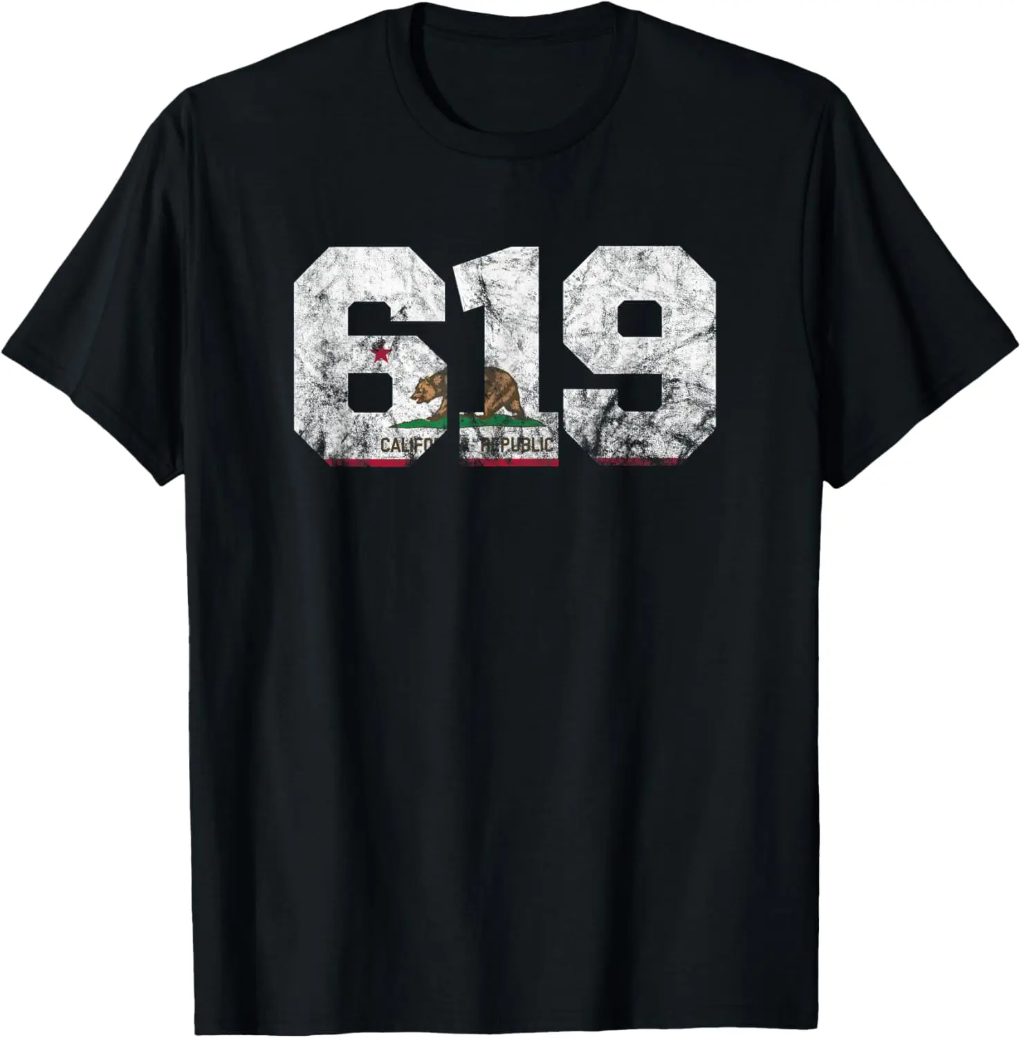 Women's Vintage Distressed Graphic T-Shirt - 100% Cotton Casual Short-Sleeve San Diego 619 Top with Round Neck, Shortsleeve