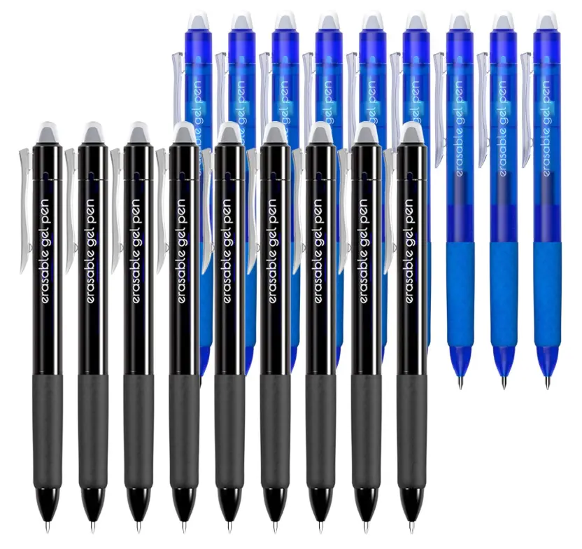 18 Pack Retractable Erasable Gel Pens Clicker, 9 Black & 9 Blue, Fine Point(0.7), Make Mistakes Disappear, Premium Comfort Grip Black & Blue Ink for Writting, Note Taking and Crossword Puzzles