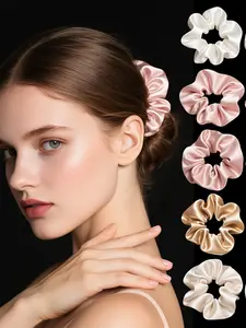 6pcs Blush Pink Satin Scrunchies for Women - Extra Large Soft Hair Ties for Thick Hair, Cozy Christmas Aesthetic, Gift Set, Stocking Stuffer, Travel, Yoga & Work from Home Style, Cute Hair Ties