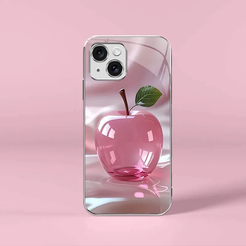 Pink crystal fruit for【iPhone 15】light luxury electroplated glass case, making you different---975