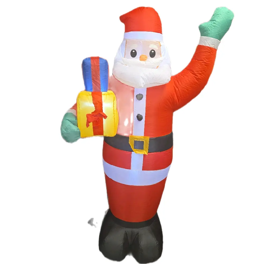 AIZYR 1.5M/5ft Inflatable Christmas Santa Claus Holding Gift Box, Christmas Decoration Luminous Props Model with LED Lights for Outdoor Party Decoration,US Plug