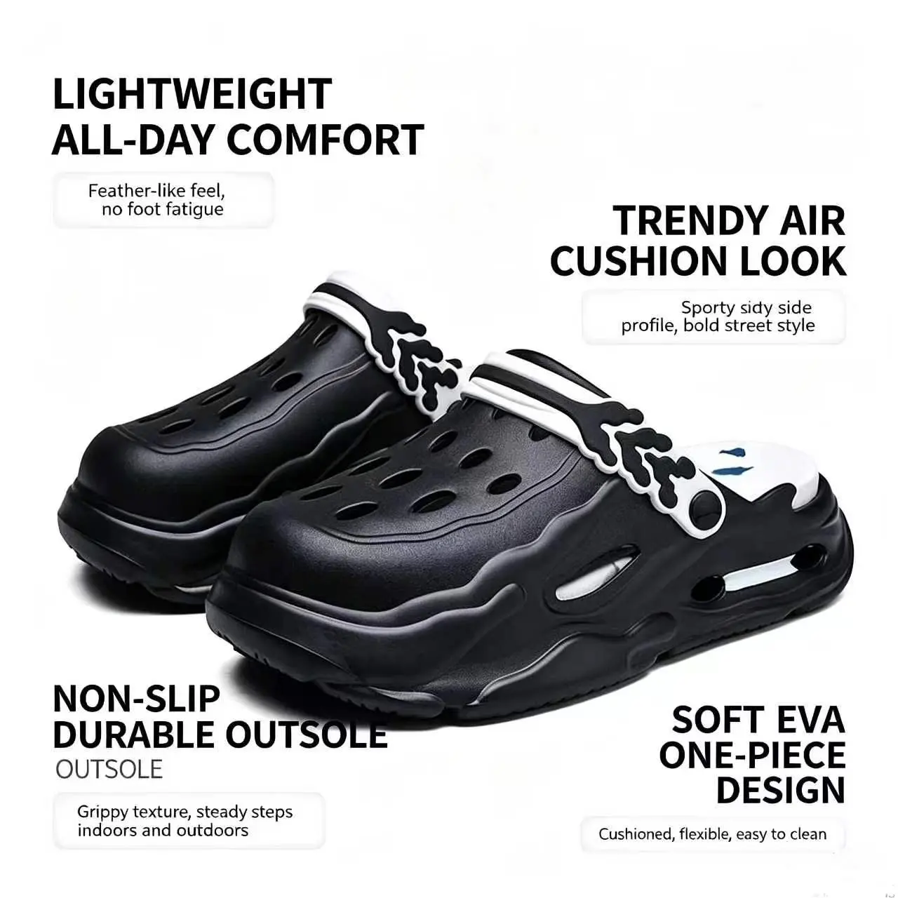 Summer Slides for Beach & Home Wear Thick-Soled Ultra-Soft Non-Slip Waterproof Unisex Casual Sandals Boy Footwear Cloud-Style Sole 5 cm Height Boost EVA Material Breathable Multi-Pore Design