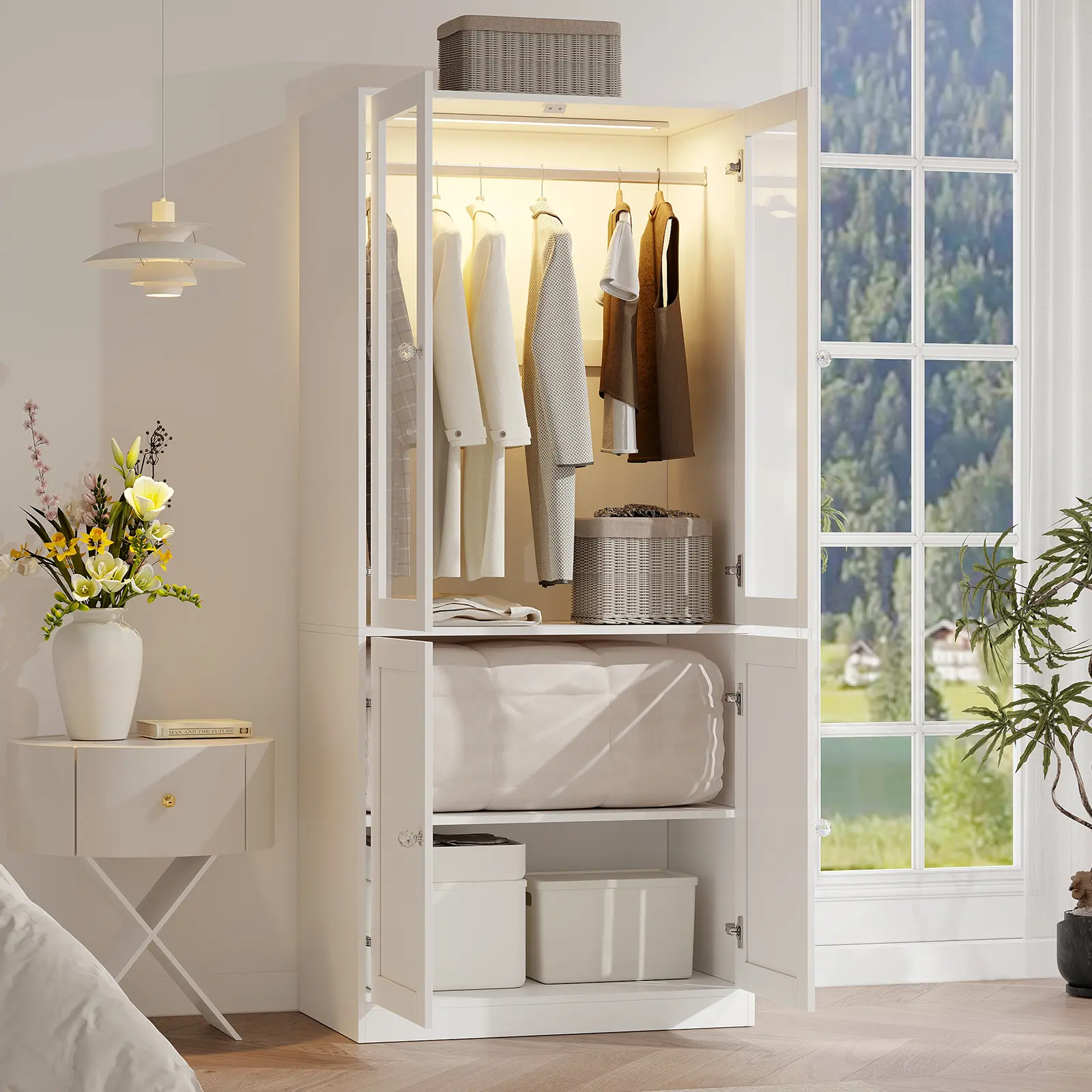 White with glass door