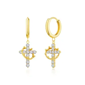 Tewiky Greenish Spring Jewelry Easter Crown Cross Earrings for Women Dainty CZ Cross Pendant Earrings Hypoallergenic Non Tarnish Earrings Trendy Jewelry Christian Gift for Girls,Fashion Items Holiday gifts