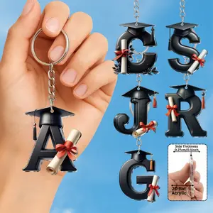 2026 Graduation Cap Shaped Acrylic Keychain with 2D Flat Black Letter Pattern, Graduation Class Decoration Backpack Pendant, Graduation Gift, Single Piece,summervibes