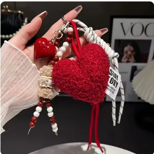 Autumn & Winter Fleece Heart Beaded Lanyard - Stylish & Unique Bag Charm, Car Keychain & Pendant Chain for Bags