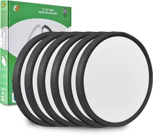 12 Inch LED Flush Mount Ceiling Light 6PK, 24W, 2520LM, 3000K/4000K/6000K CCT Selectable, Round Flat Panel Light Low Profile Ceiling Light Fitures for Hallway, Kitchen, Bedroom, Laundry Room, Black