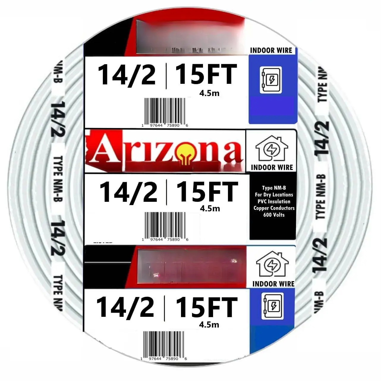 14/2 NM-B Copper Wire, 14 AWG 2 Conductors with Ground, 15 Ft White