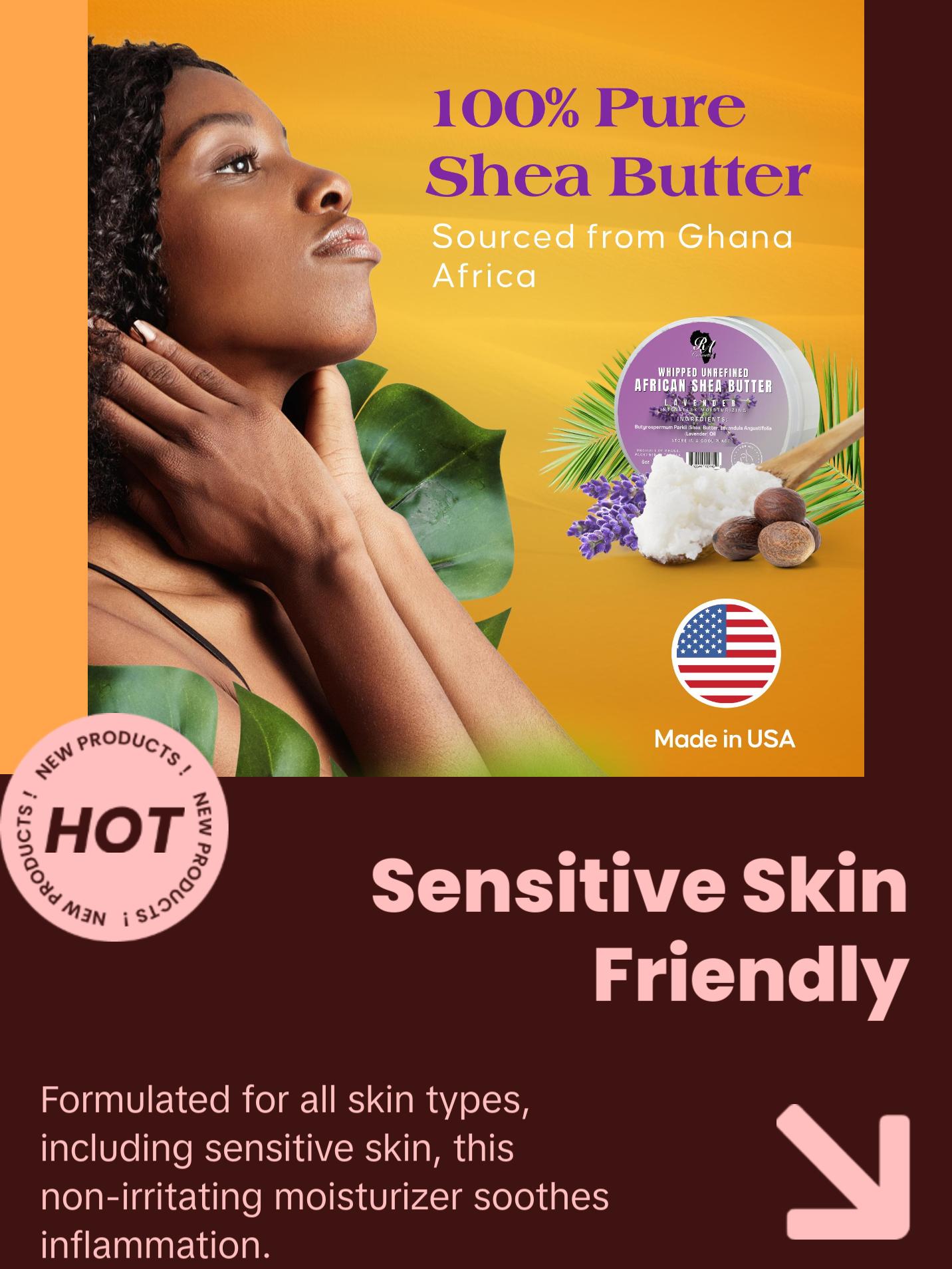 Whipped Shea Butter Lavender - 100% Pure and Natural African Shea Butter for Men & Women - Ultimate Handcrafted Moisturizer with Essential Vitamins for Radiant Skin & Luscious Hair