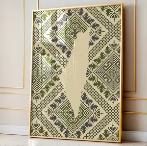 Palestinian Tatreez Wall Art, Neutral Palestine Map Decor, Ethnic Motif Inspired Artwork For Heritage Walls And Peace Messages