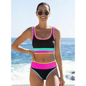 Beachball Kayaking Tummy Control High Waisted Swimsuit with Adjustable Wide ShoulderStraps#Spring Glow Up Neon Color Sporty Design beachwear style top#SpringStatement#Spring Glow Uptankini outfit beach sea fancy two-piece 2 july bikini top bathing suit