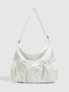 Polka Dot Pleated Tote Bag with Double Bow Decorations, Adjustable Shoulder Strap, Large Capacity, Soft Beige Color, Fresh Retro Style, Everyday Commute, Casual Commuter Bag, Casual Handbag Satchel
