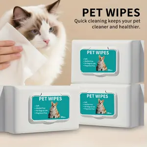 Large pack of 80 pet wet wipes, suitable for cats and dogs, large and multi-functional wet wipes, quick cleaning of diarrhea, vomiting and urinary tract care, sanitary and portable cleaning, suitable for all breeds and sizes, stackable pet wet wipes.