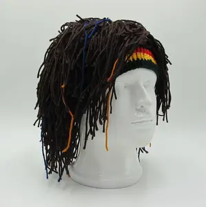 Jamaican Rasta Hat with Dreadlocks Wig, Reggae Beret Cap Costume Accessory for Parties & Festivals