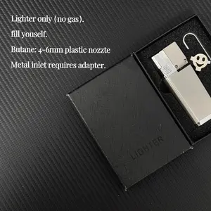 [Lighter only (Without Butane)]Foldable Metal Lighter Pipe Combination Portable Smoking Lighter Black 2 in 1 Refillable Butane Design with Adjustable Flame, Gift Box Set
