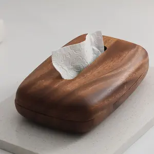 Walnut Tissue Box - Modern Simple Rectangular Design, Easy to Replace High-Grade Walnut Lid, Polished, Suitable Desktop, Bathroom, Office, and Nightstand Decoration - Vintage Style Storage Box