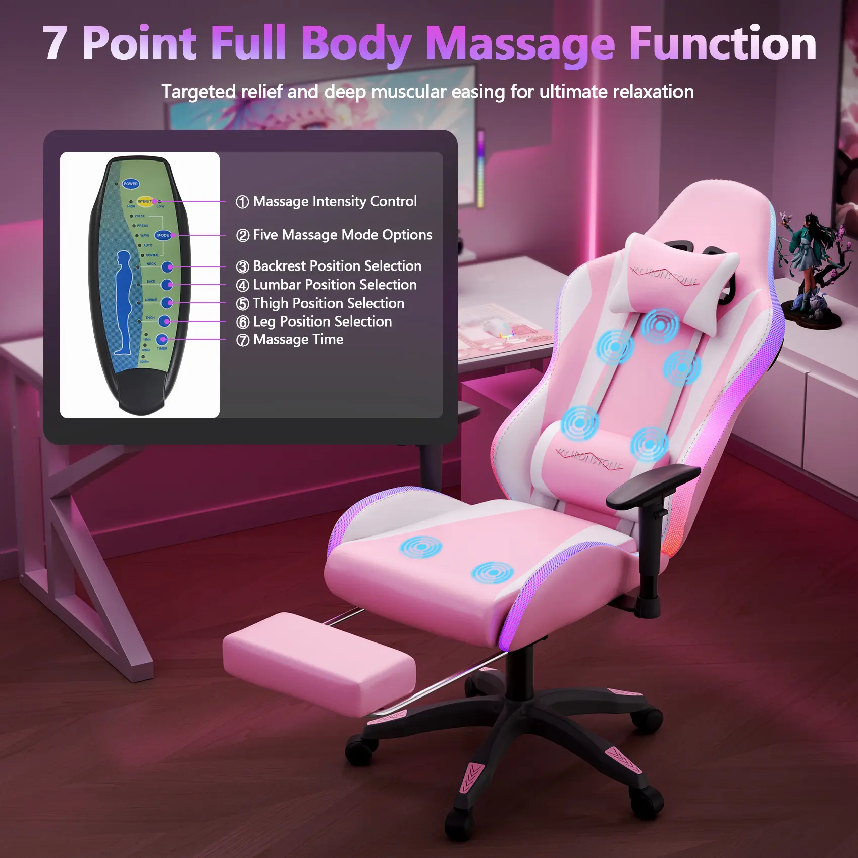 Pink(LED Lights+ Speakers+7-Points Massage)